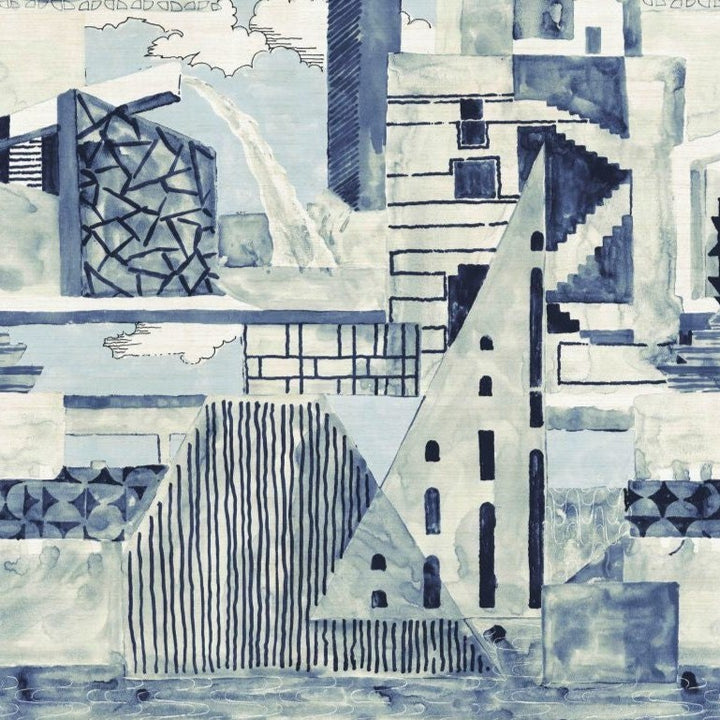 Metropolis Sisal Grasscloth 2 Drops - Blue And White