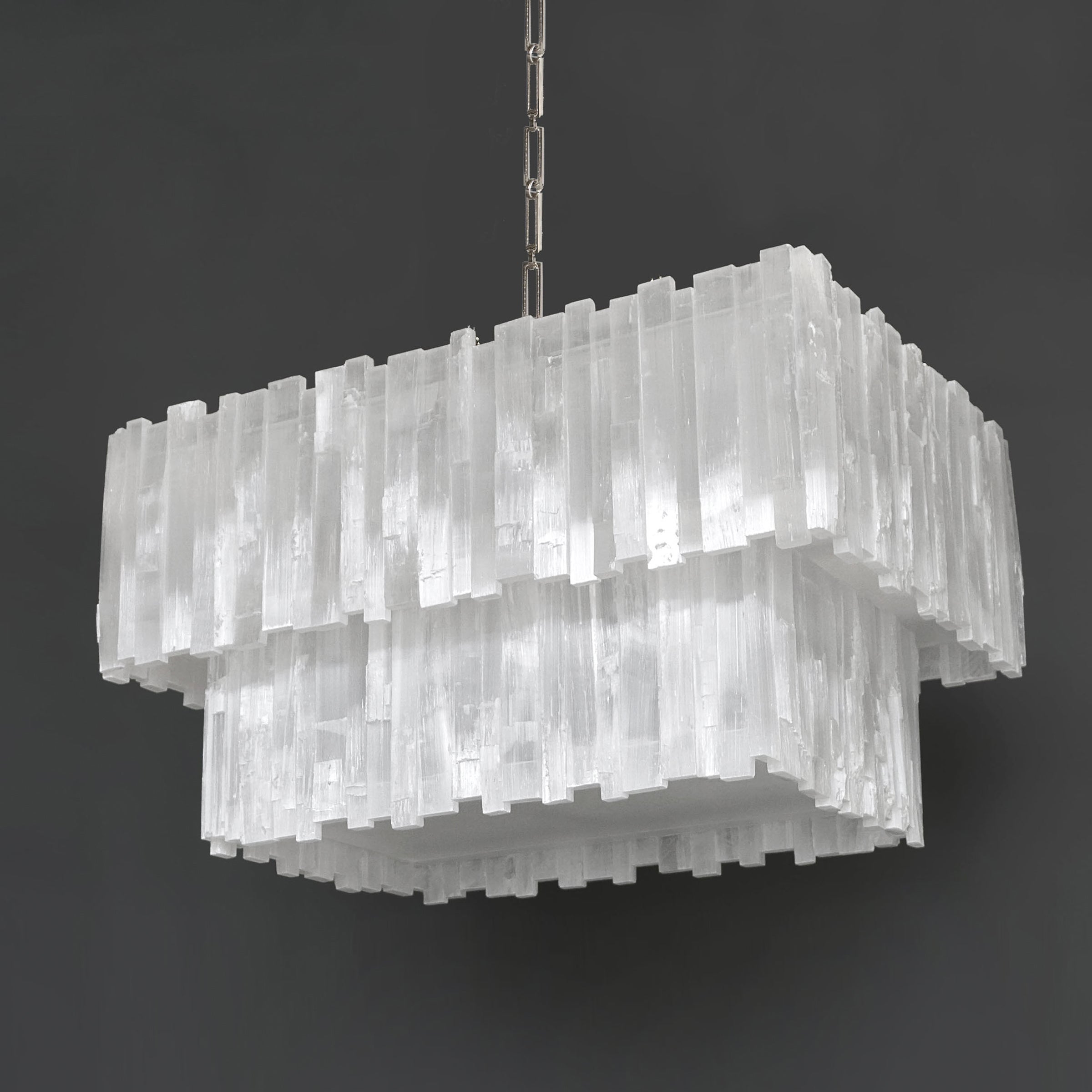 2 Tier Rectangular Selenite Chandelier