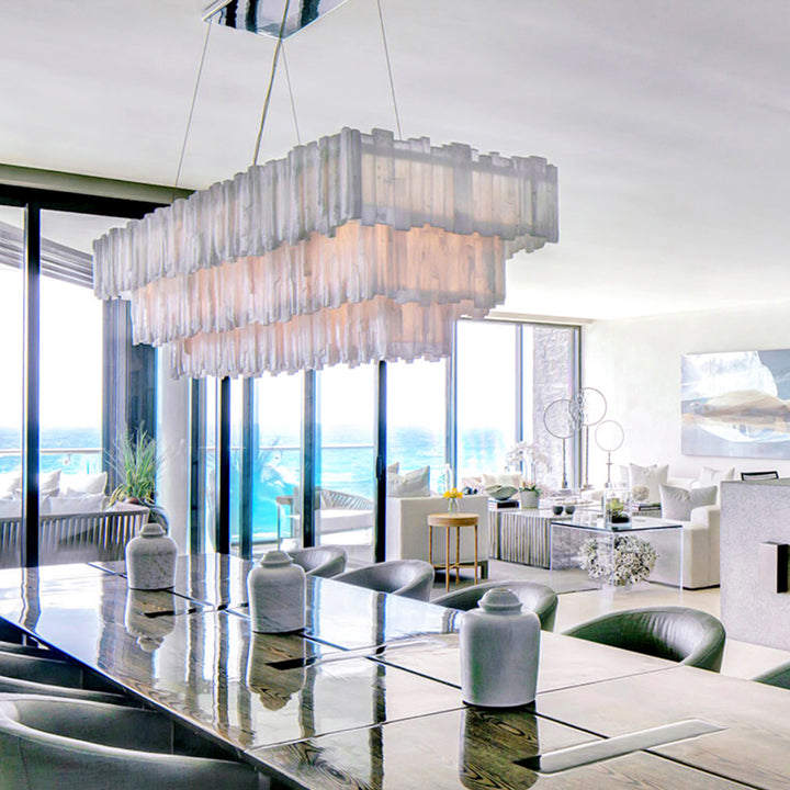 3 Tier Rectangular Selenite Chandelier