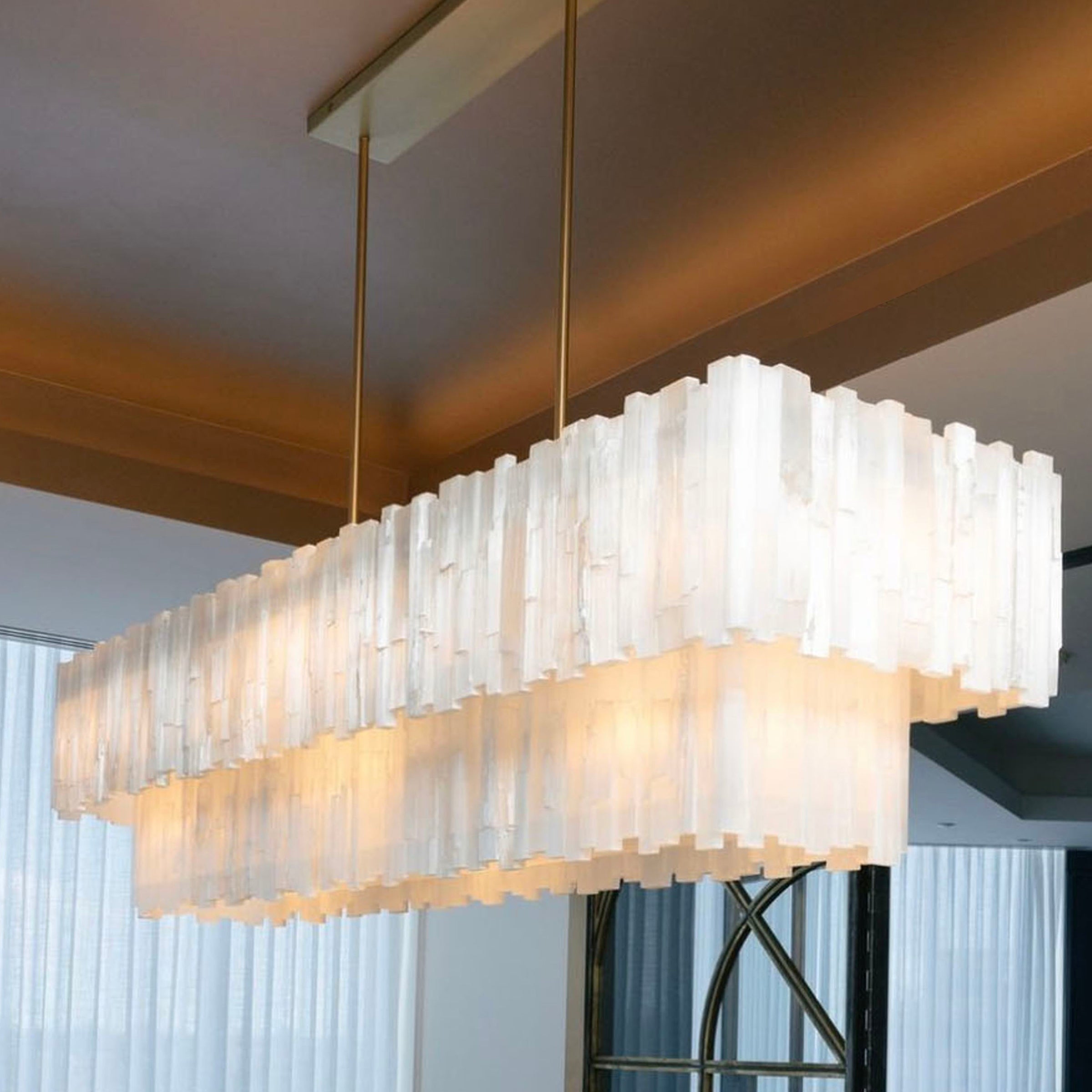 2 Tier Rectangular Selenite Chandelier