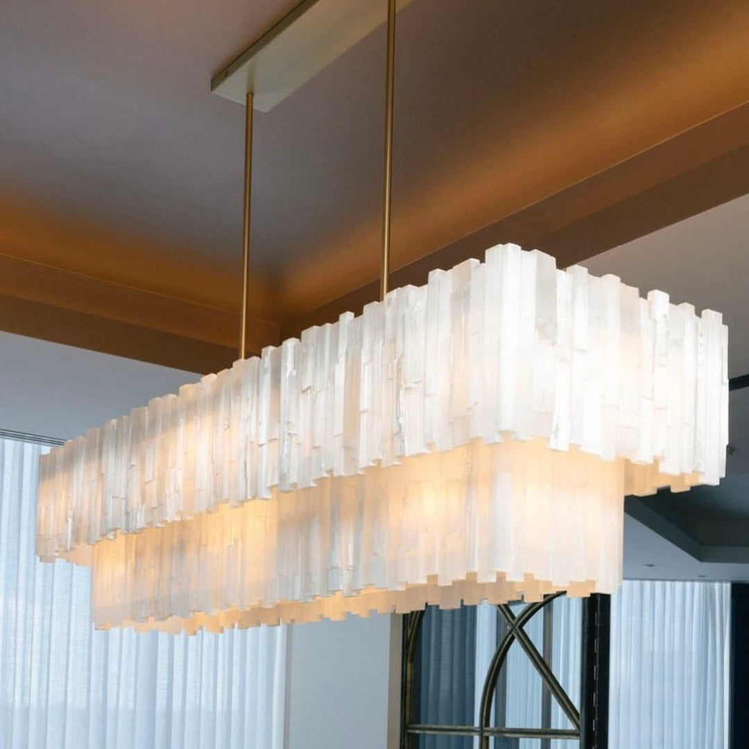 2 Tier Rectangular Selenite Chandelier