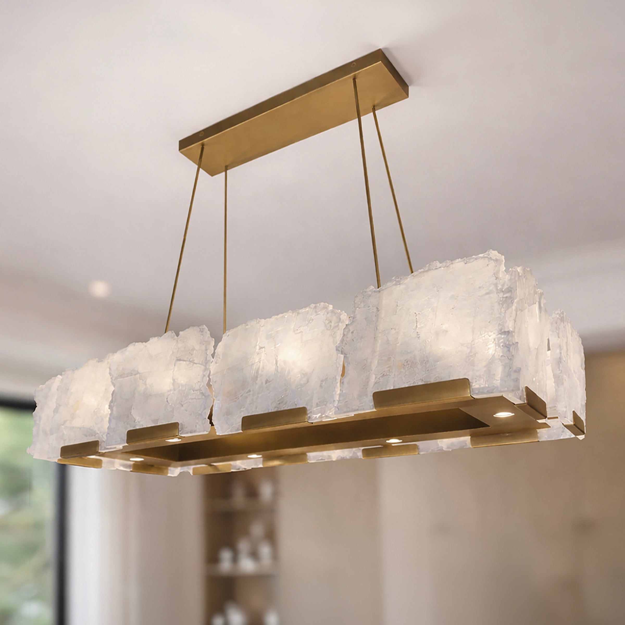 Rectangle Halo Selenite Chandelier
