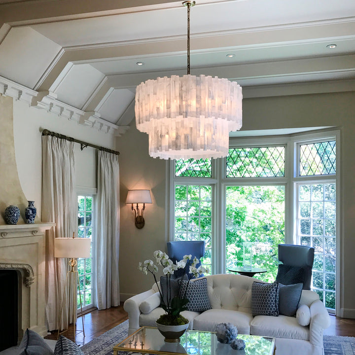 2 Tier Round Selenite Chandelier