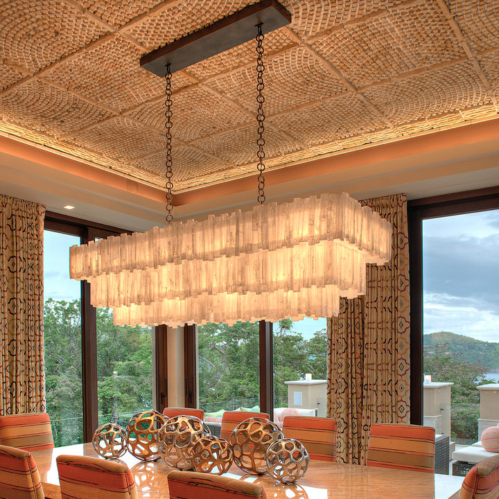 3 Tier Rectangular Selenite Chandelier