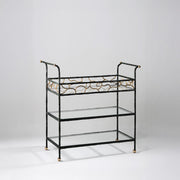Alfred Bar Cart - Verdigris and Gold with Clear Glass Tops