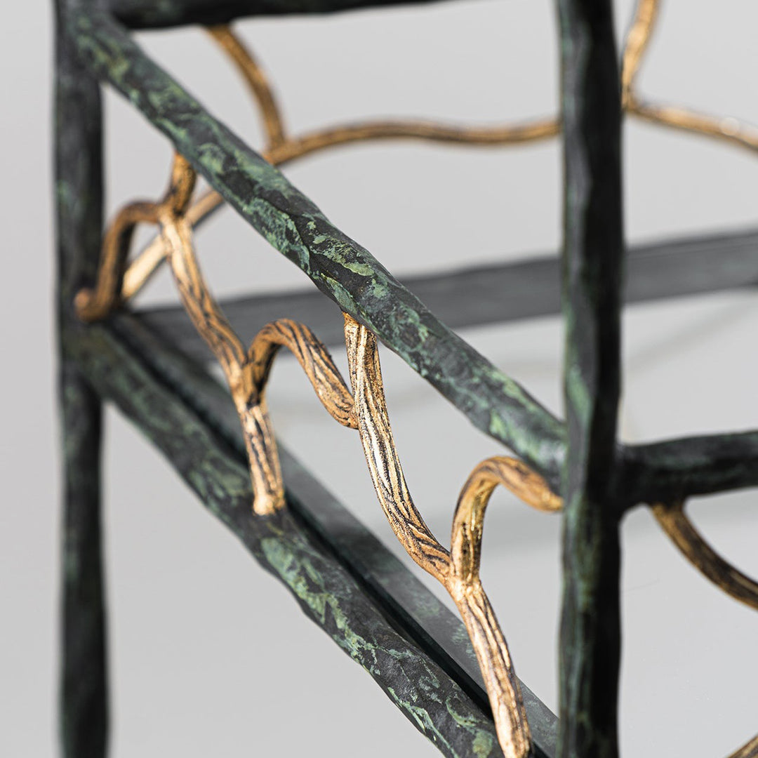 Alfred Bar Cart - Verdigris and Gold with Clear Glass Tops