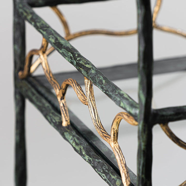 Alfred Bar Cart - Verdigris and Gold with Clear Glass Tops