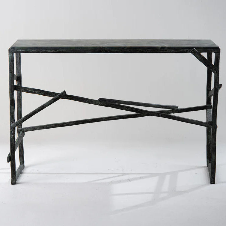 Hecate Console Table - Verdigris with Verde Fantastico Honed Marble Top