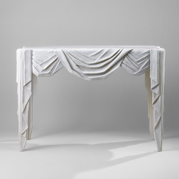 Teatro Console - Anziano White with Romano Travertine unfilled & honed