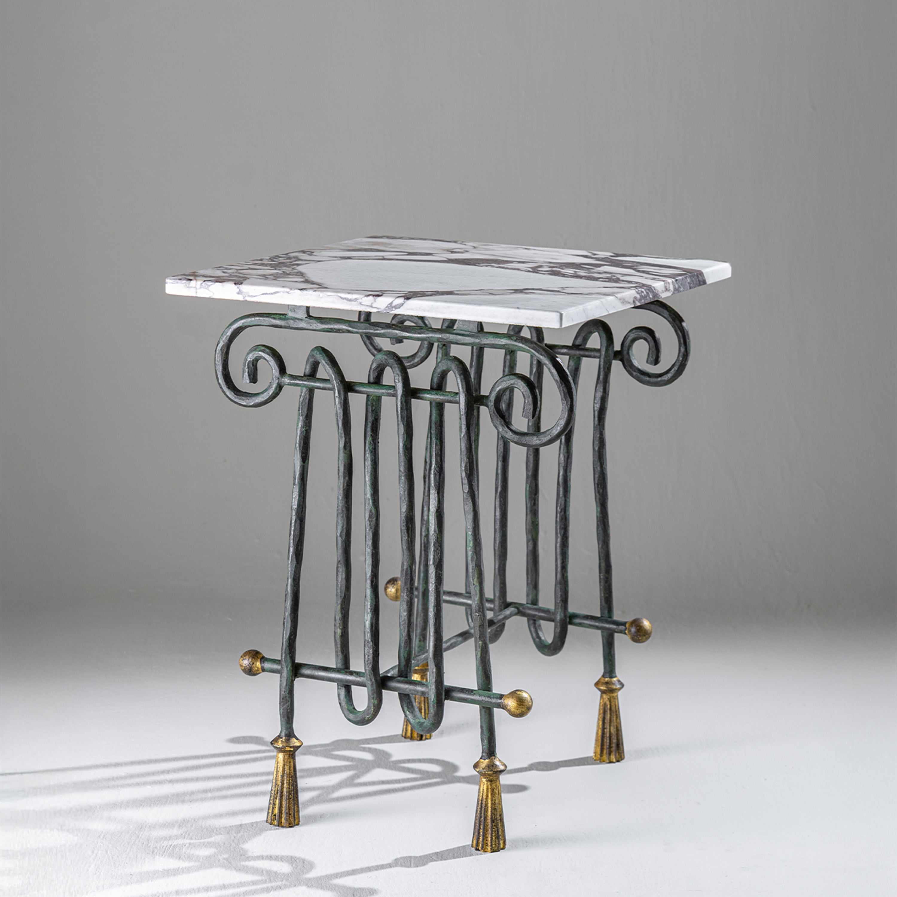 Pilaro Side Table - Verdigris with Marone marble