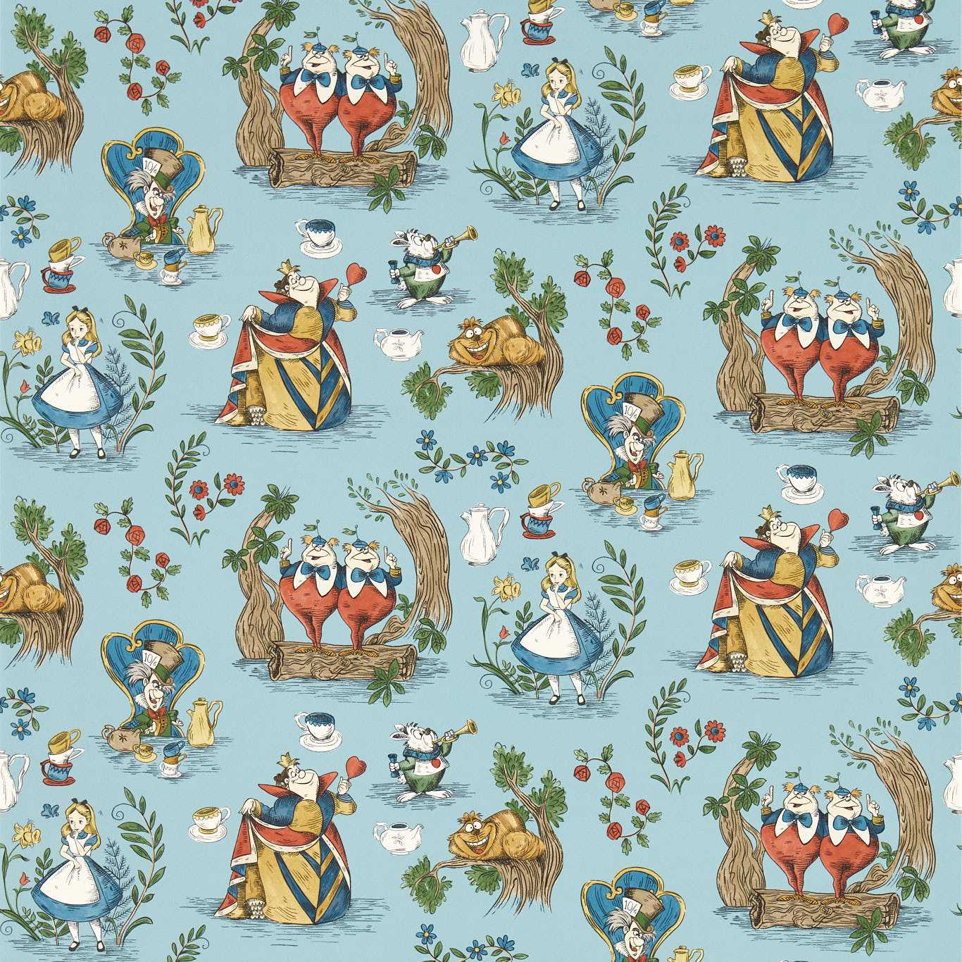 Alice in Wonderland Wallcovering - Puddle blue
