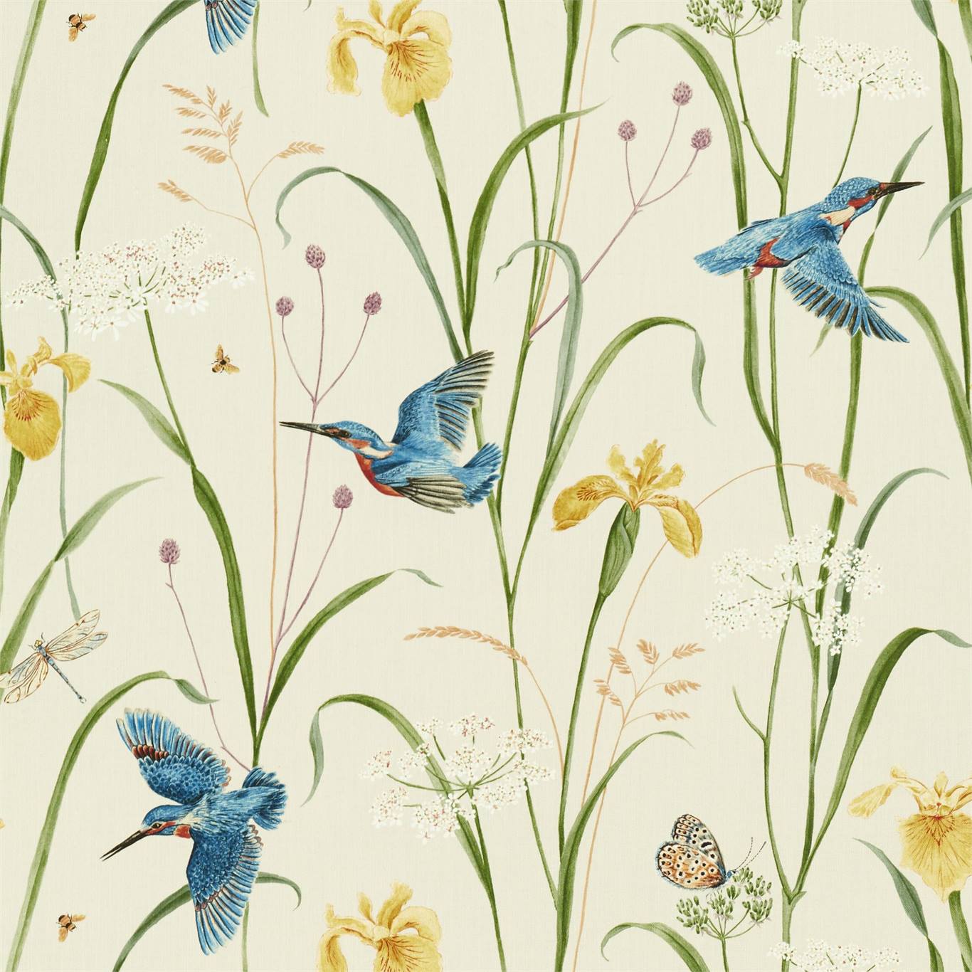 Kingfisher and Iris - Azure / Linen