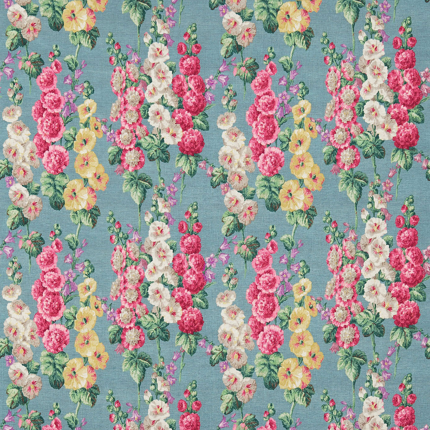 Hollyhocks - Petrol Blue / Multi