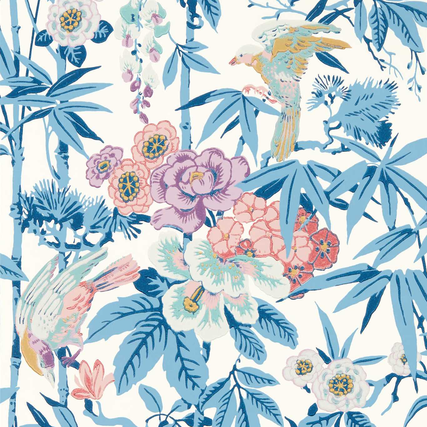 Bamboo & Birds - China Blue / Lotus Pink