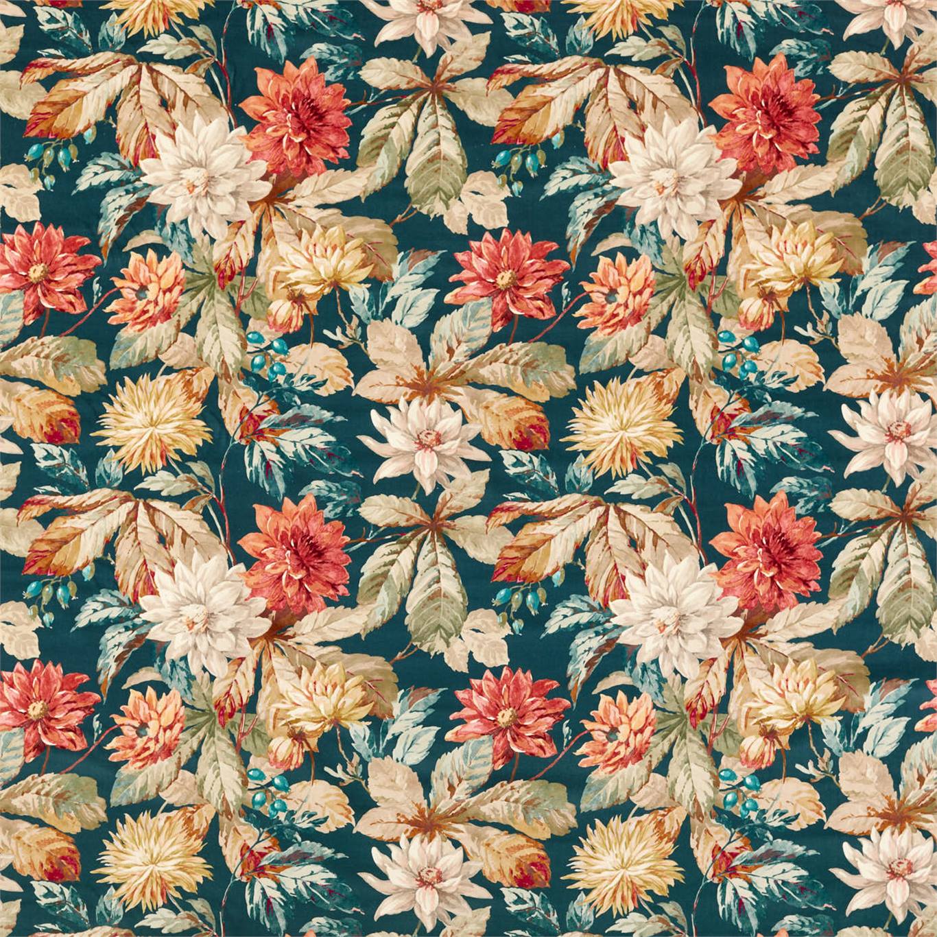 Dahlia & Rosehip Velvets - Teal / Russet (Velvet)