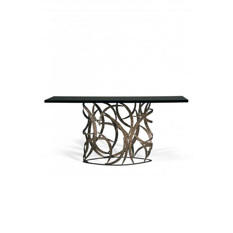 Elliptical Miro Console Table - Burnt Silver - Black Lacquer