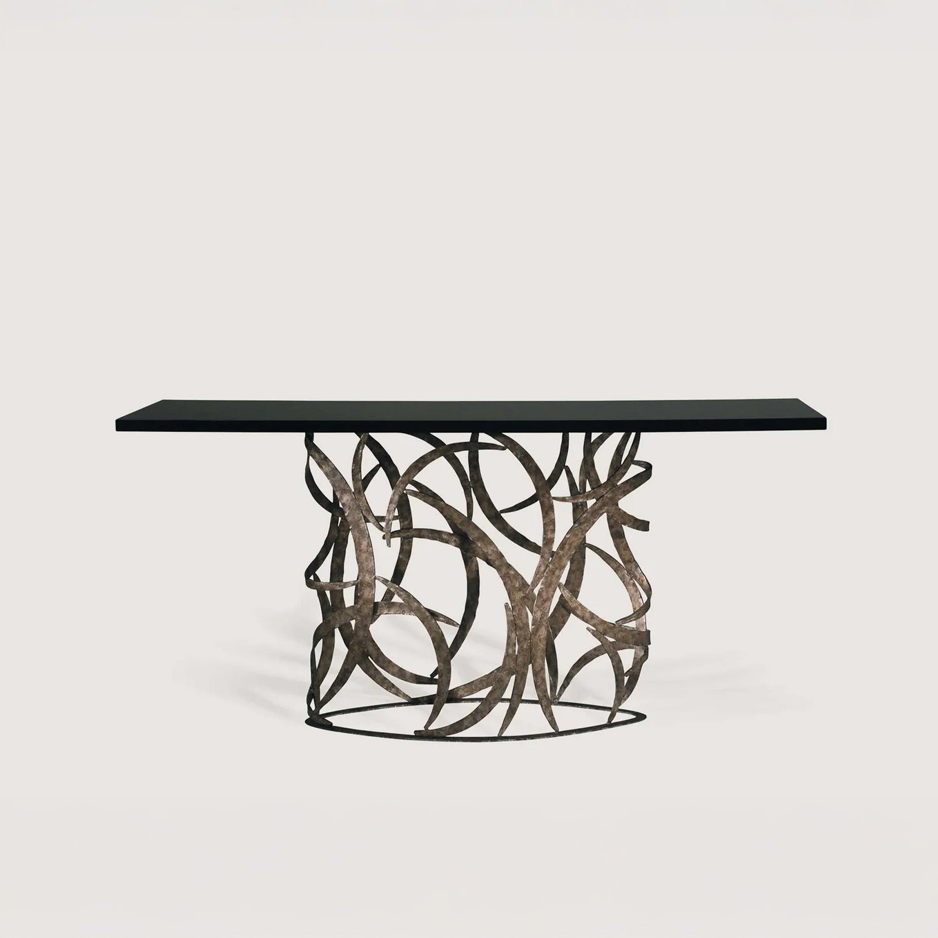 Elliptical Miro Console Table - Burnt Silver - Black Lacquer