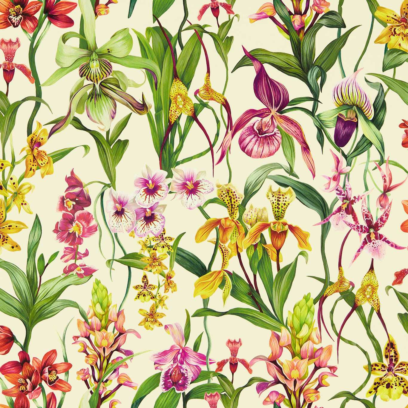 Kalina Wallcovering - Parchment / Forest / Azalea