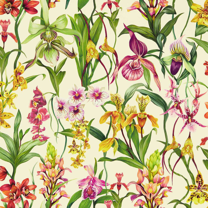 Kalina Wallcovering - Parchment / Forest / Azalea