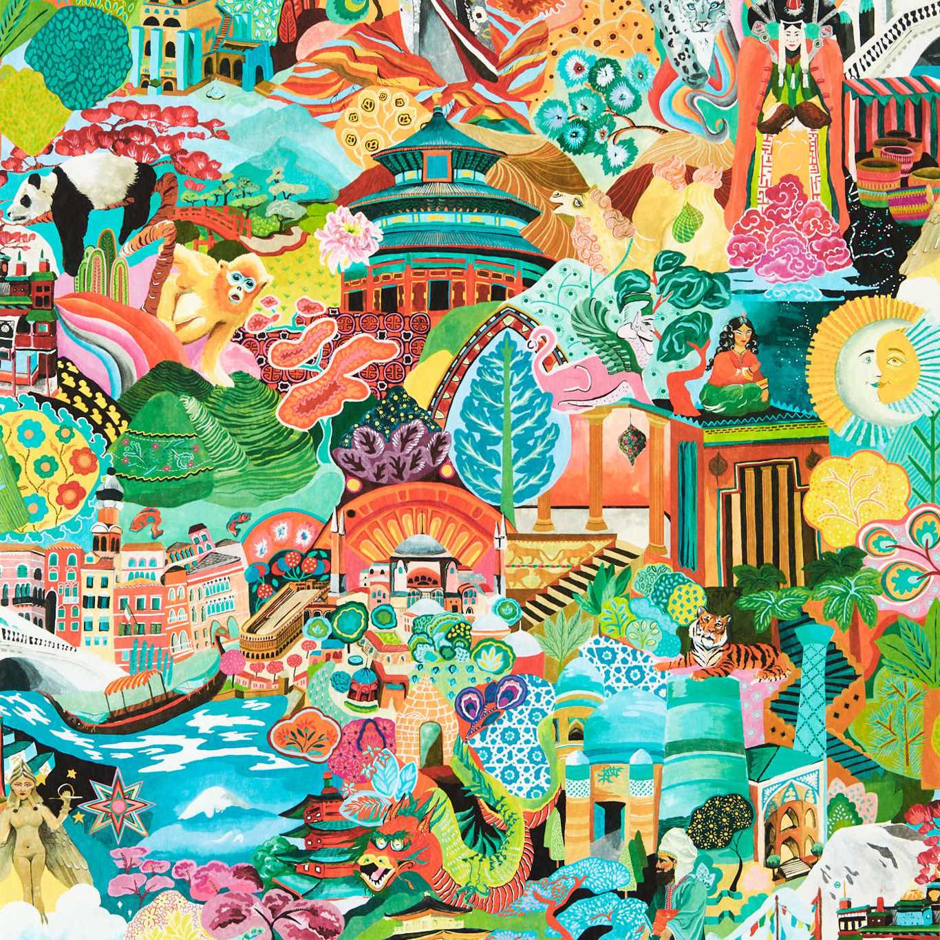 Journey of Discovery Wallpaper - Ionian / Harissa / Emerald