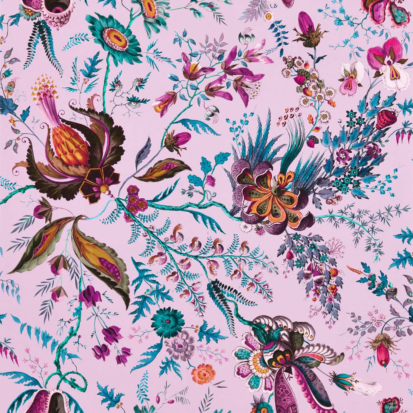 Wonderland Floral Wallcovering - Amethyst / Lapis / Ruby
