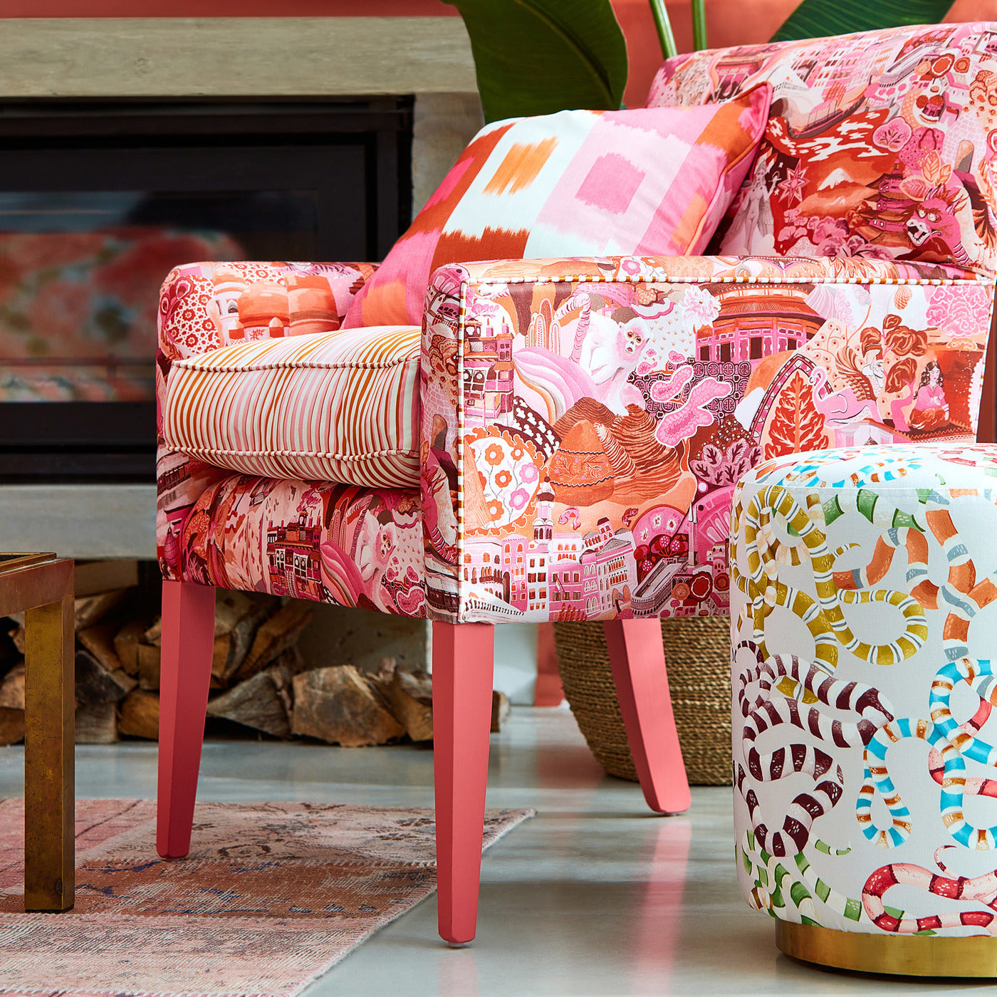 Shiruku Fabric - Paprika / Fuschia / Fig Blossom