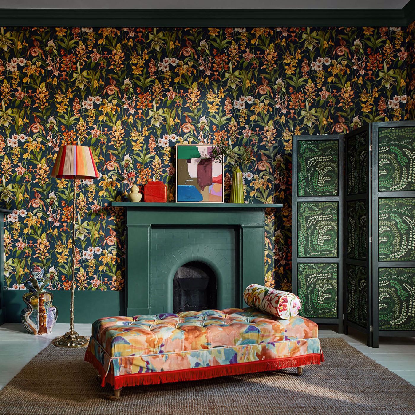 Kalina Wallcovering - Midnight / Baked Terracotta / Nectar
