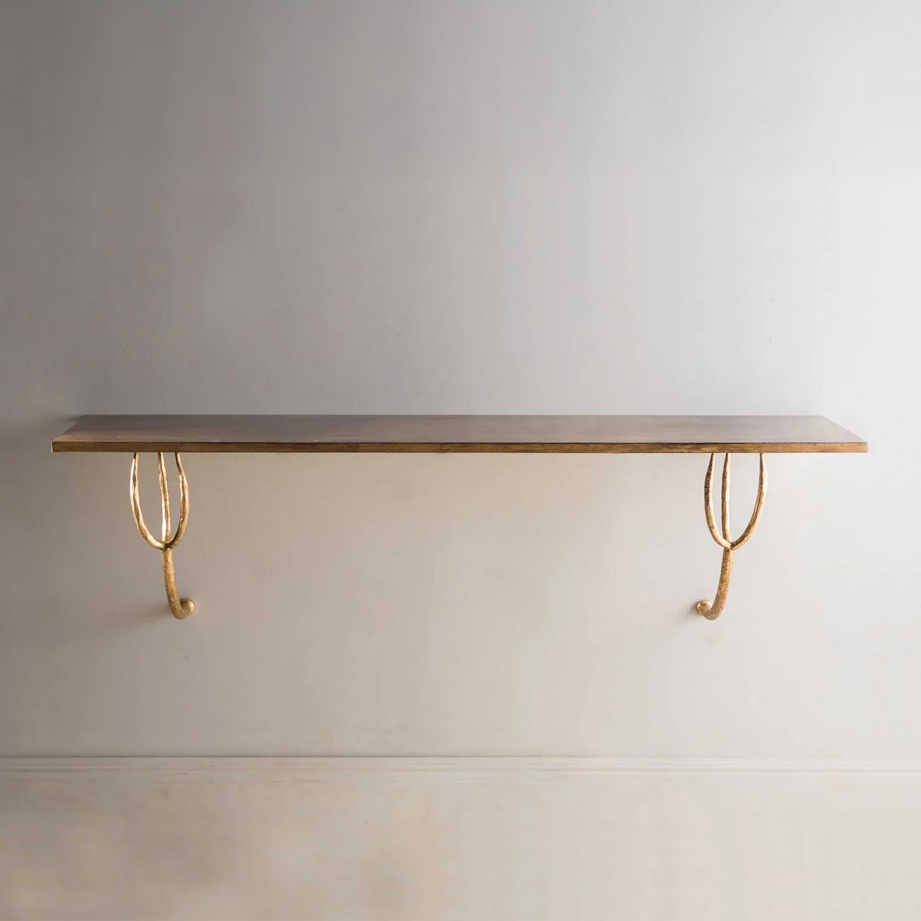 Logan Wall Mount Console - Gold with French Polished Wood
