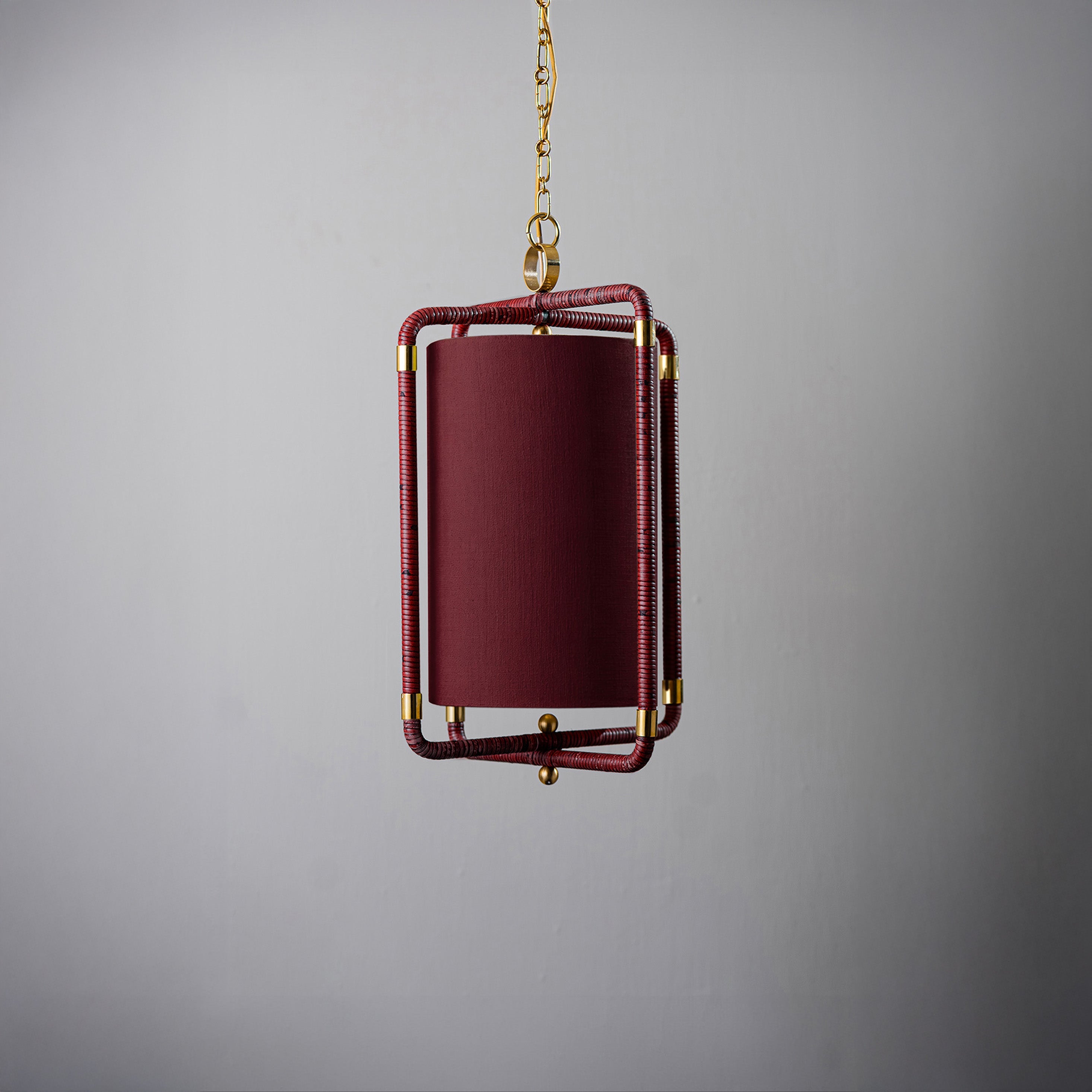Holden Lantern Ceiling Light - Burgundy and Antique Brass