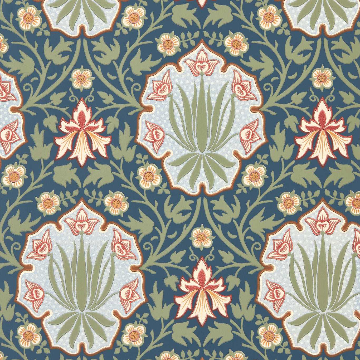 Iris & Rose - Indigo / Thyme Wallpaper