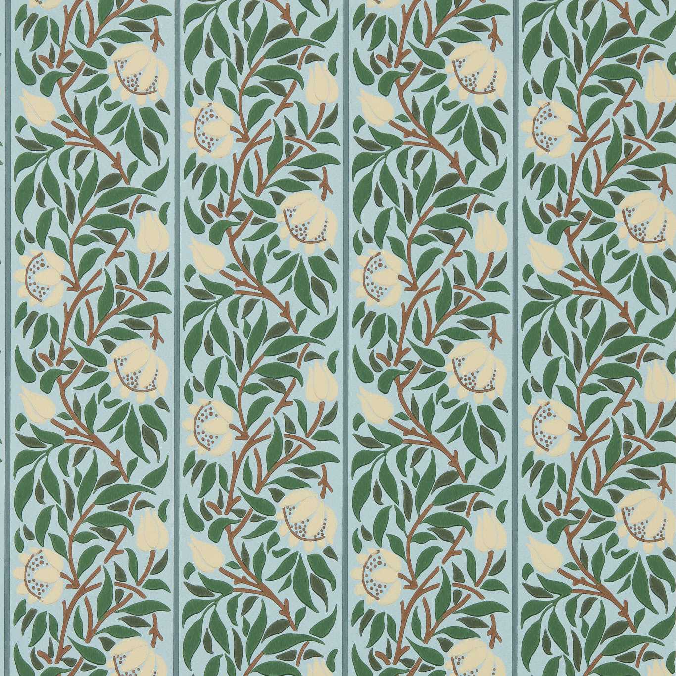 Peony Trellis - Soft Blue / Nettle Wallpaper