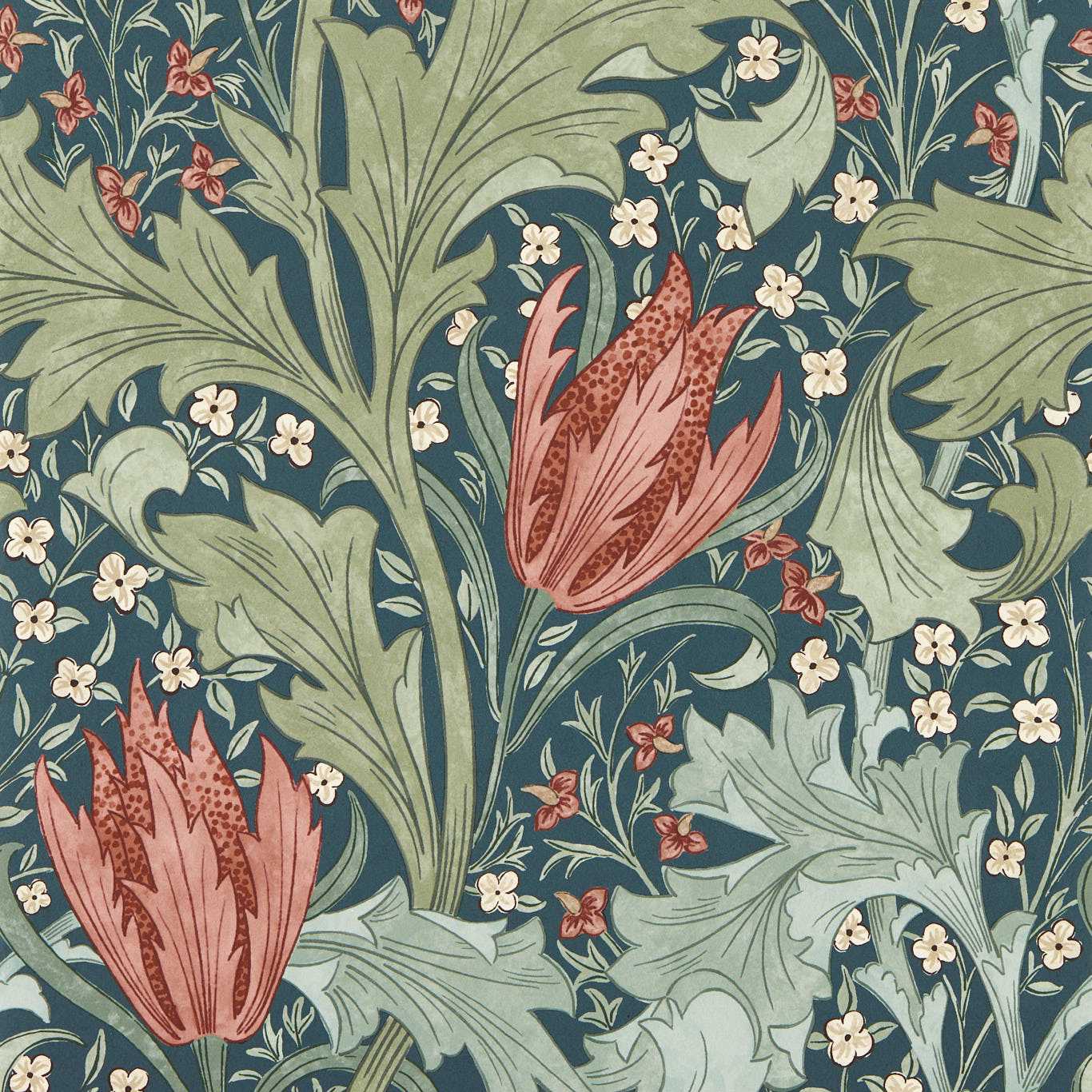 Lent Lily - Indigo / Madder Wallpaper