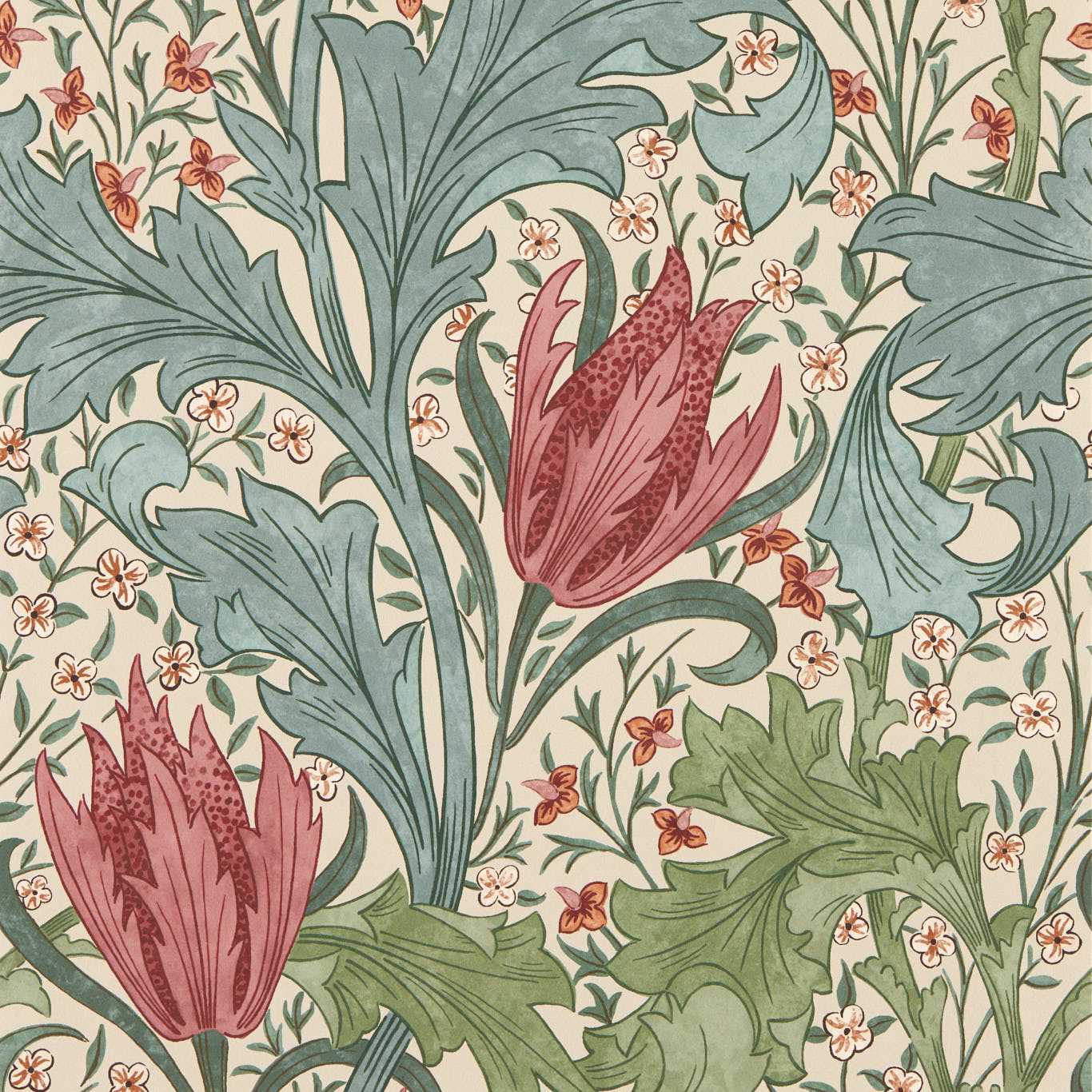 Lent Lily - Plum / Bayleaf Wallpaper