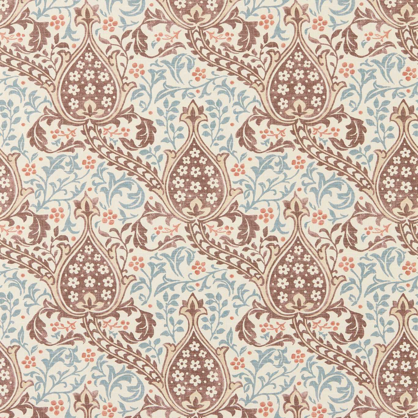Persian Tulip - Umber / Mineral Blue Wallpaper