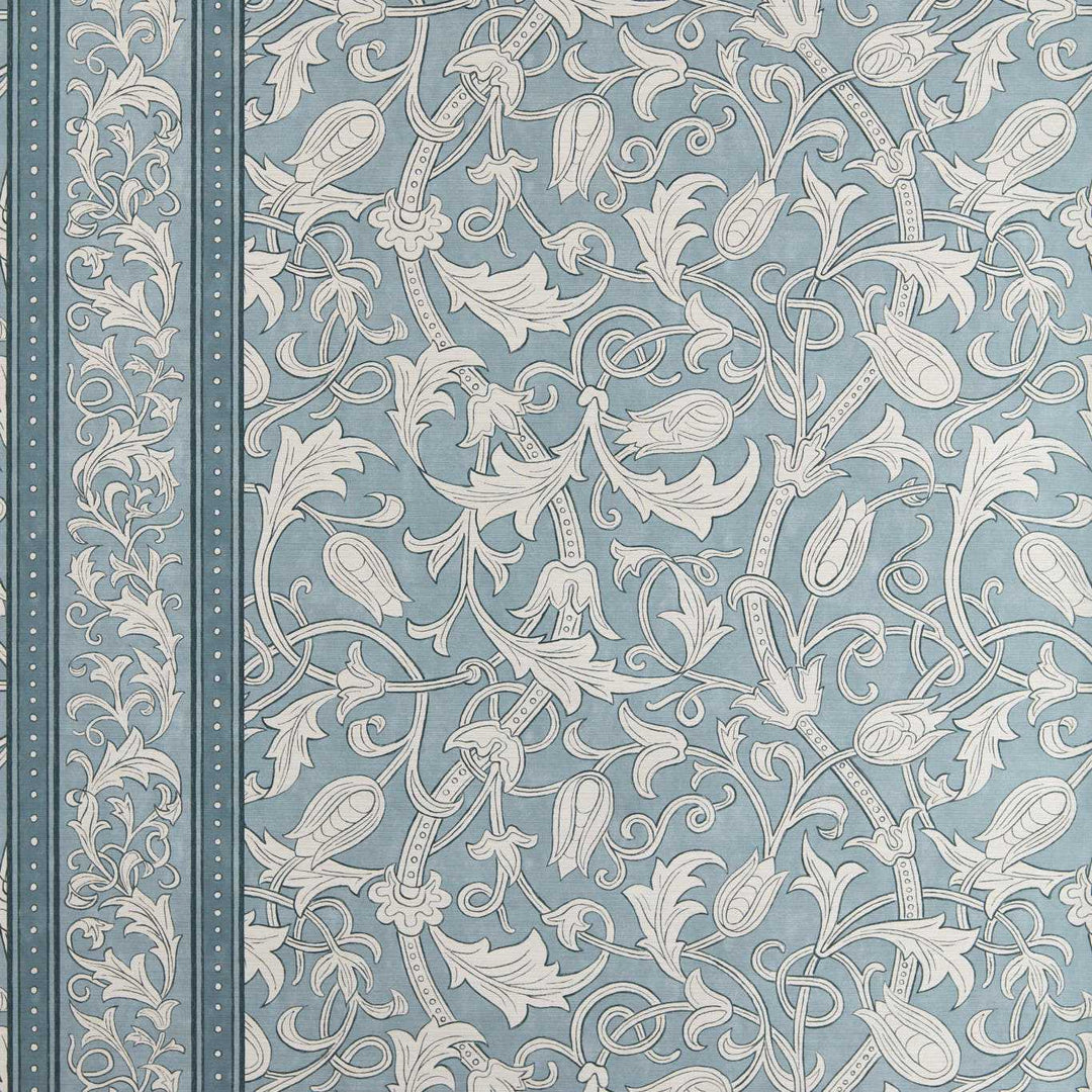 Etched Scrolling Tulip - Faded Indigo Wallpaper