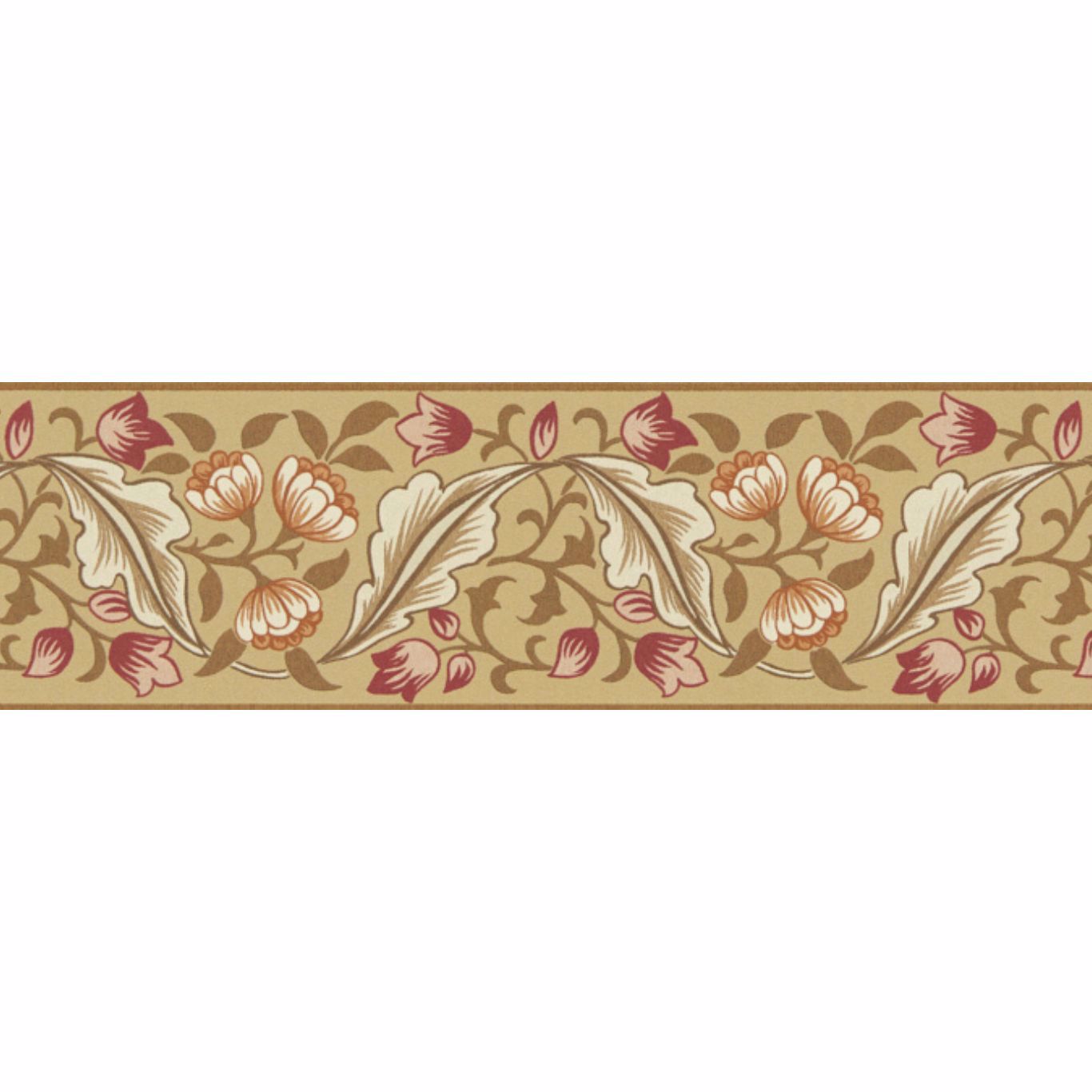 Bluebell & Peony Border - Gold / Madder Wallpaper