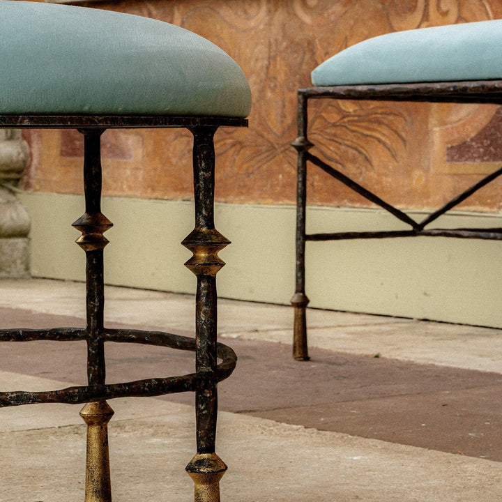 Stanley Round Stool - Old Rust and Gold with Seat Pad