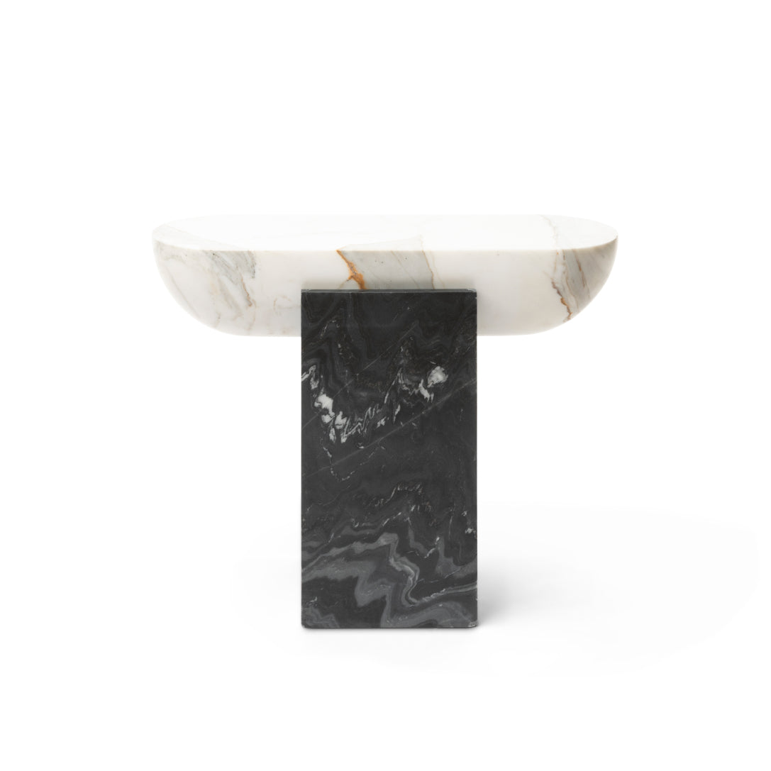 Pill Drink Table White Marble/ Black Marble
