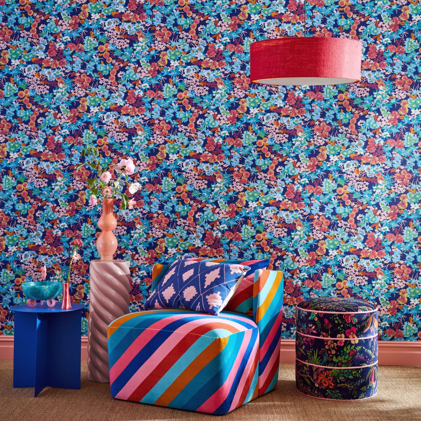 Wildflower Meadow Wallcovering - Emerald / Amethyst / Peridot