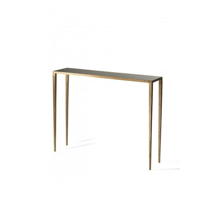 Small Salvatore Console Table - French Brass-Black Glass