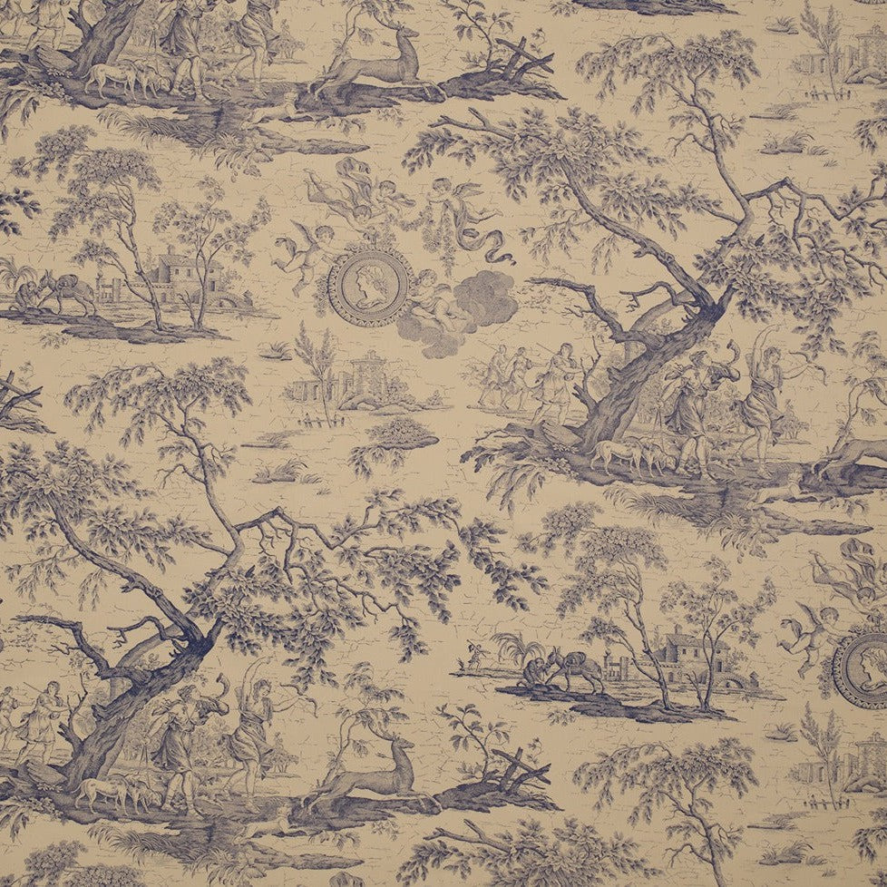 La Chasse - Blue on Ecru