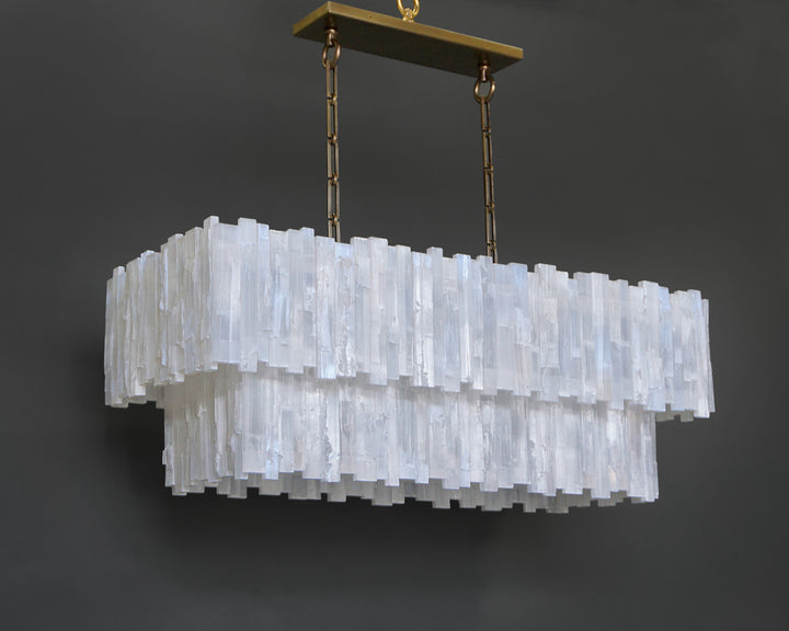 2 Tier Rectangular Selenite Chandelier