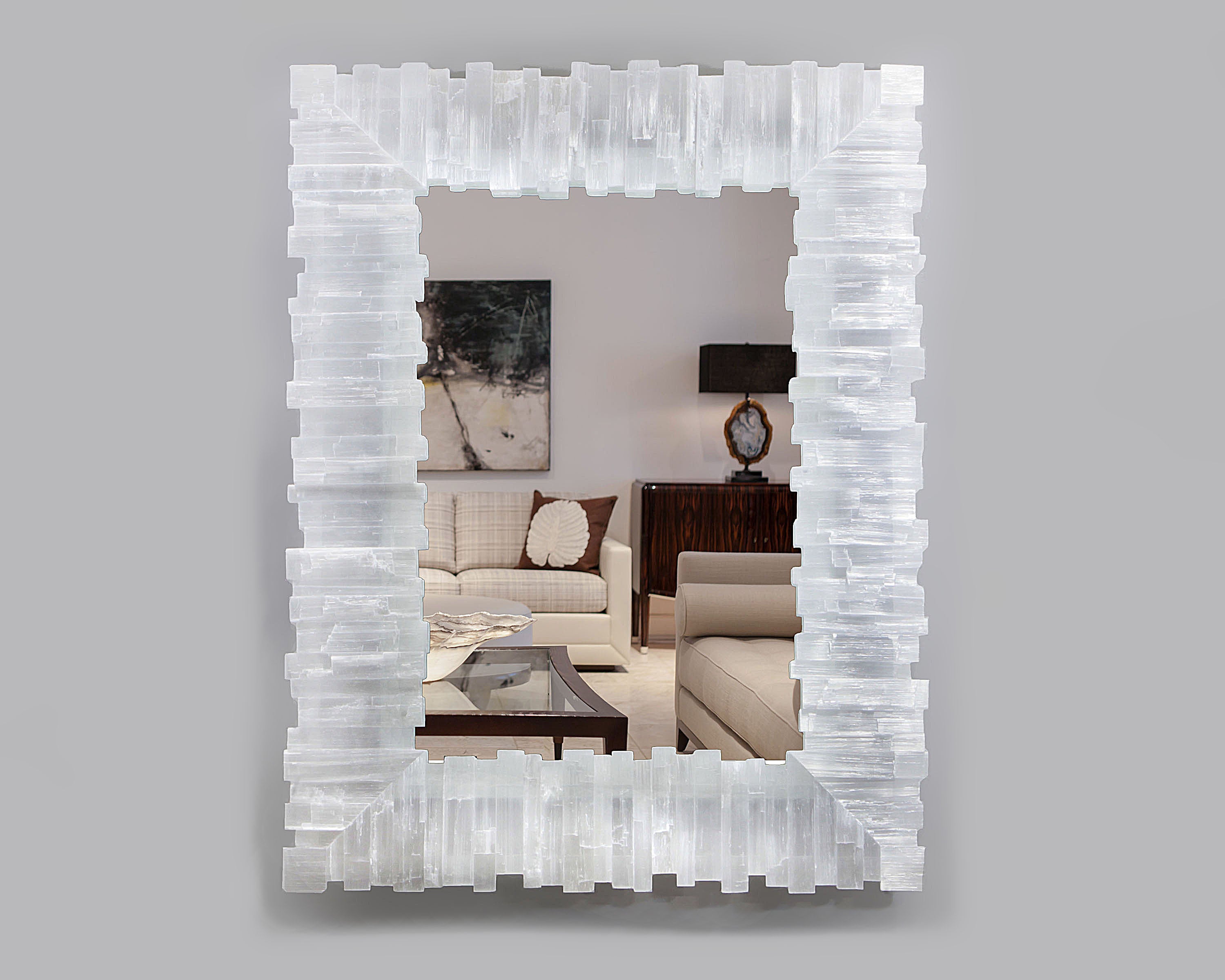 Rectangle Selenite Mirror Lit