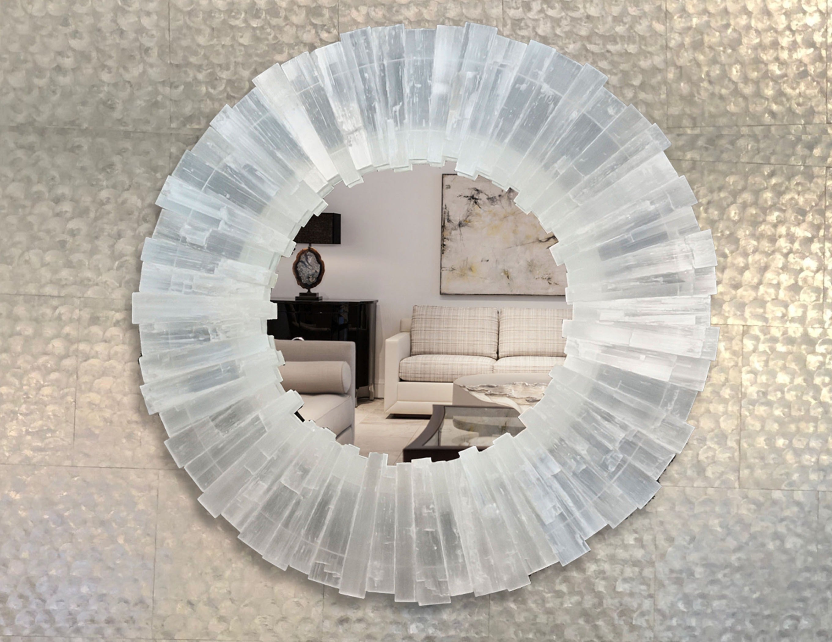 Round Selenite Mirror Backlit