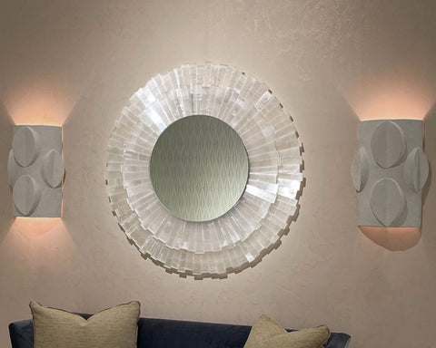2 tier round Selenite Mirror Lit