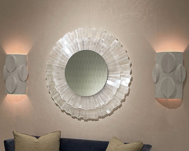 2 tier round Selenite Mirror Lit