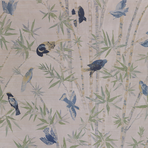 Bamboo Grove Grasscloth - Blue Finch