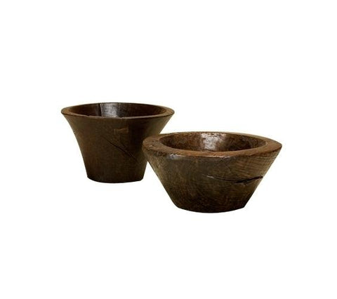 Antique Wooden Bowls w/ Narrow Foot