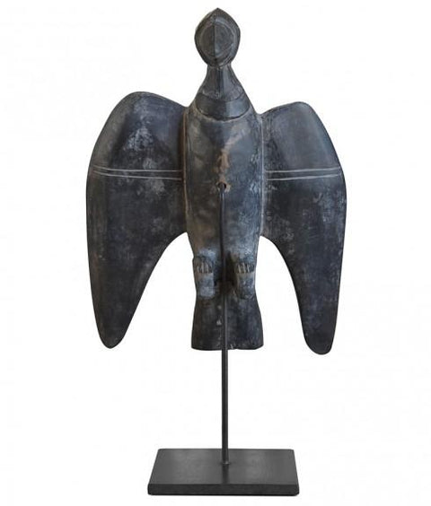 BLACK WOODEN BIRD WITH IRON STAND
