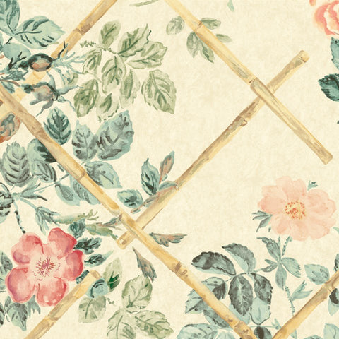Rose Trellis Wallpaper  - Cream/Pink
